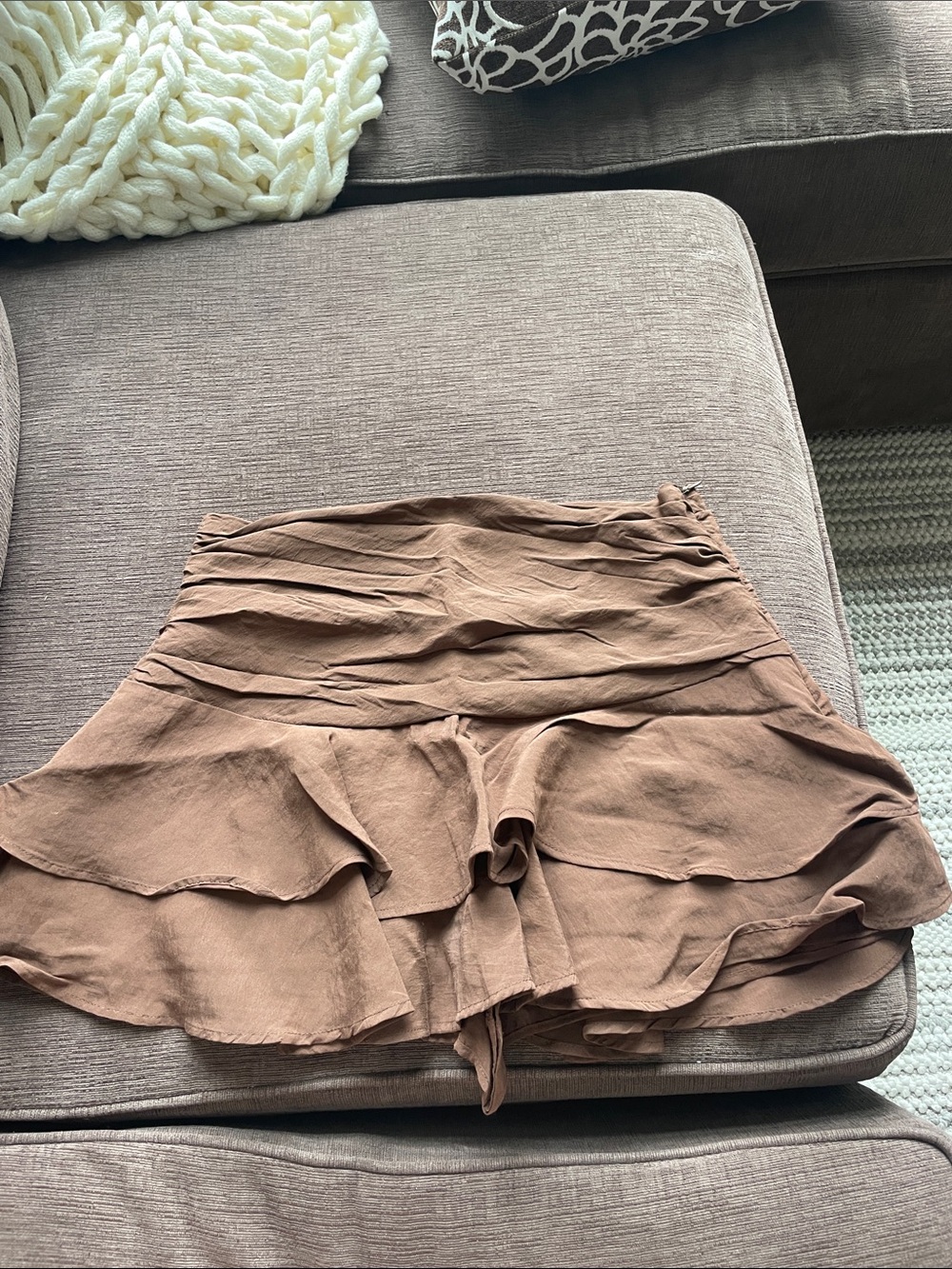 Zara Brown Tiered Ruffle Skort